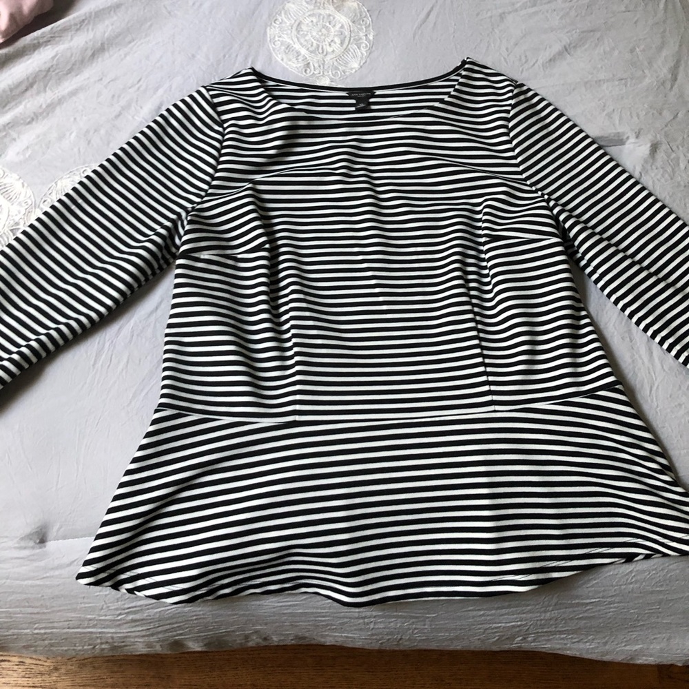 Ann Taylor Peplum Top XL Black and White stripes.